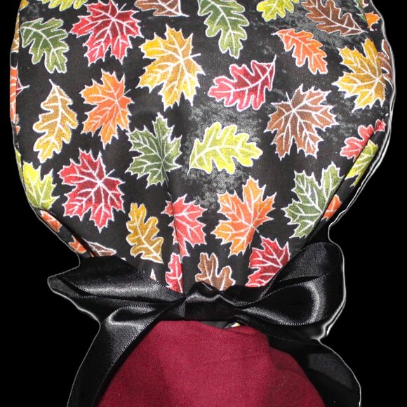 Autumn Leaves Sparkle Ponytail Scrub Cap, Handmade NWOT - Picture 2 of 7